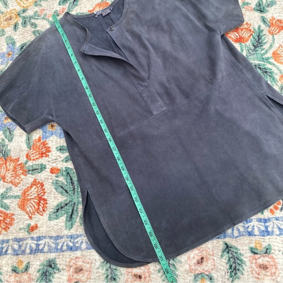Vince Suede Leather Short Sleeve Top Blouse Gray Size Small - Picture 4 of 8
